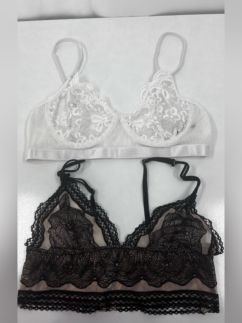 Victoria's Secret White Lace Bralette & Black Lace Bralette Duo